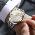 LouisWill Men's Fashion Watch Quartz Watches Double Calendar Watch Diamond Inlaid 30M Waterproof Watch Luminous Quartz Watch Steel Band Watch Luminous Pointer Wrist Watches for Men. 