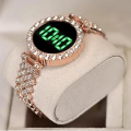 Diamond Digital Touch Screen LED Watch For Girls With Bracelet - Wrist Watches in Round and Square Dial For Women's With Diamond Stainless Steel Chain - Ladies Silver Jewellery Watches. 