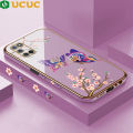 UCUC for OPPO A52 / OPPO A92 Back Cover + Free Lanyard Butterflies Fly Luxury 6D Plating Case Side Pattern Soft Silicone Square Mobile Phone Cases. 