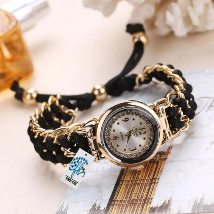 Fashion House 786 | Analog Watches For Girls Luxury Stylish Girls Analog Handmade Braided Bracelet Watch Thread Knitted Weaved Strap Women Dress Casual Watches Relogio Feminino Female Ladies Wrist Watch Best For Personal Use Or Gift Birthday Party