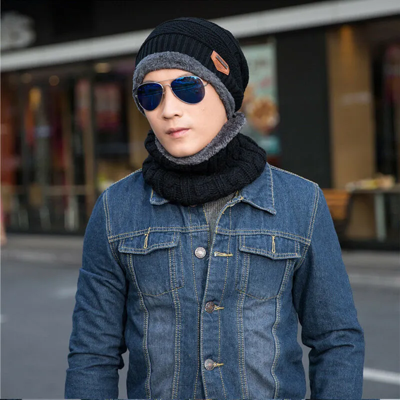 Unisex Beige Blue Warm Fleece-Lined Knit Beanie Skull Cap for Cold Weather Sukeen Winter Beanie for Men Women Fleece Lined Soft Warm  main image 4