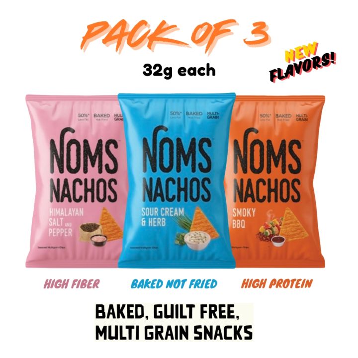 Noms Nachos Baked Chips 32g Each - NEW Exciting Mix Flavors (Pack of 3)