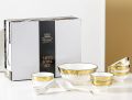 Golden Royal 14 Pcs Soup Bowl Set - Material Ceramic - Set of Soup Bowls / Sweet Bowls / Serving Bowls Set - (1 Big Bowl 1 Big Spoon 6 Small Bowls 6 Soup Spoons). 
