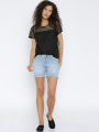 Women Blue Solid Cropped Denim Shorts 24. 