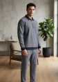Emporio Armani Mens Premium Pinstripe Polo Tracksuit - Beige With Navy Stripes - Scuba Knit Co-ord Set - Half Zip Shirt +Trouser - Slim Fit. 