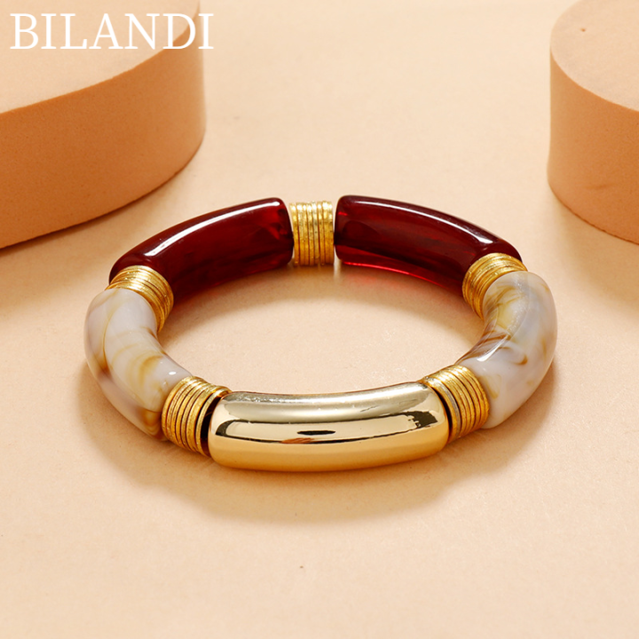 👍MUJI Retro Style Stretch Bracelet For Women Female Hot Sale Vintate Temperament Resin Acrylic Bracelet Modern Jewelry