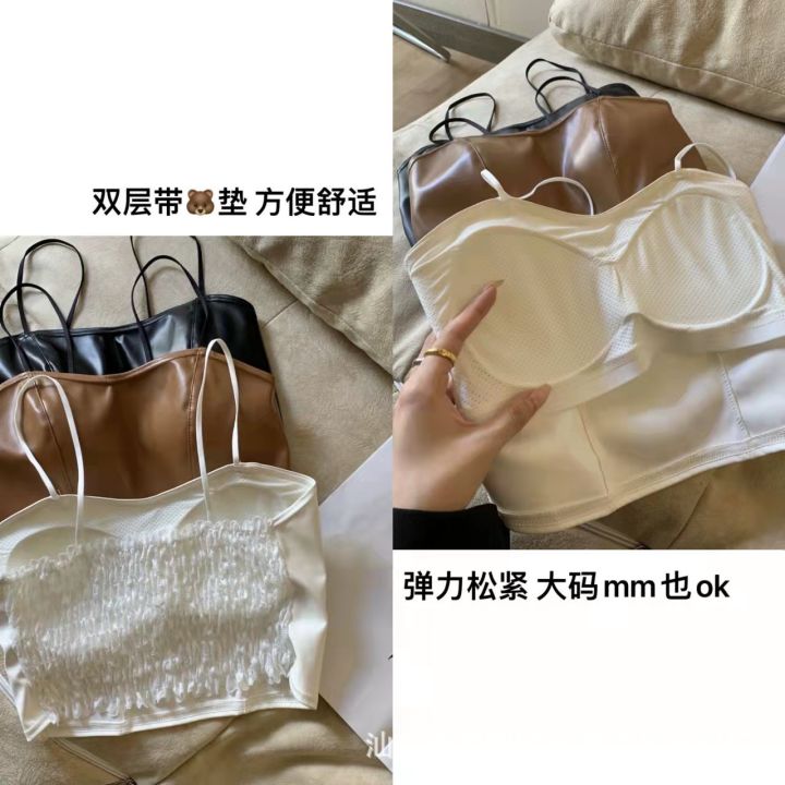 Camisoles%20Tanks%20Sexy%20Bare%20Midriff%20PU%20Leather%20Halter%20Crop%20Tops%20Women%20with%20Bra%20Pad%20Spaghetti%20Strap%20Tank%20Top%20Camis%20Female%20Sleeveless%20Cropped%20Vest%20-%20Image%202