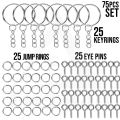 75pcs Keychain Open Jump Rings Eye Pins Jewelry Making Accessories Art Kits for DIY Epoxy Resin Key Chain Key Ring Pendants. 
