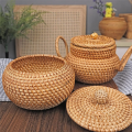 Rattan Round Basket with Lid, Rattan Storage Basket with Lid, Fruit Snacks Basket for Table Shelf. 