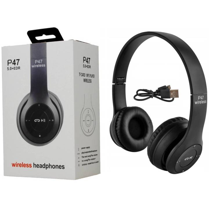 P47 Wireless Bluetooth Headphones 5.0+EDR supports TF Card/ FM Stereo Radio MP3 player