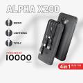 Alpha X-200 10000mAh Power Bank With Phone Holder, LED Display And 2x Torch Lights. 