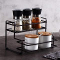 NEW STYLE-Premium Quality 2-Tier Metal Spice Rack for Kitchen-Multipurpose storage rack Organizer-Spice Racks with Spice Jars,Portable Jar Stand,Bathroom Storage Shelf,Shampoo Holder,Makeup Stands!-kitchen and bathroom organizers-black-white. 