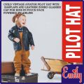 CHILD VINTAGE AVIATOR BABY PILOT HAT WITH EARFLAPS AND LEATHER ZORRO GLASSESS CAP FOR KIDS IN POUCH PACK POWERED BY AIRLINE. 