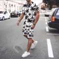 Summer Men's Tree Digital Printed White Short Tracksuit. 