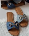 Women Fashion Luxurious Denim jeans Buckle Slides Fairy Style Casual  Slippers ,Sandal Perfect for Summer Wear - Comfortable and Stylish for Any Occasion Blue, Sky Blue. 