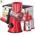 Tabletop Drum Grater Rotating Manual Vegetable Slicer Machine 3 Blades | Vegetable Cutter & Onion / Fruit Slicer | All in One Chopper for Household Kitchen Cheese Grater. 