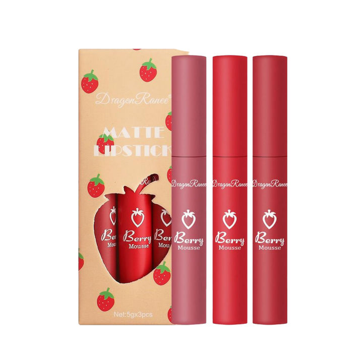 Dragon Ranee 3Pcs Dark Red Liquid Lipstick Set Matte B