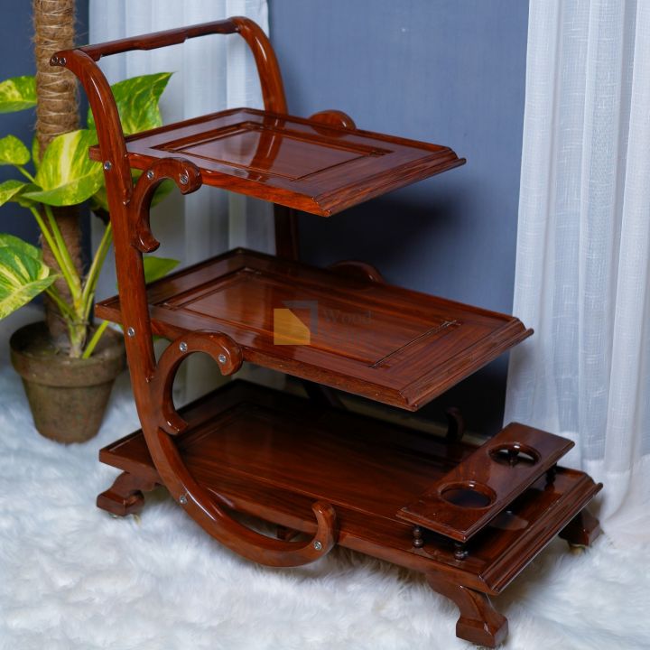Wood Valley-Wooden Ship Multi Step Tier Rectangular Tea Trolley-Serving Trolley-Premium Quality-Chinioti Furniture-Customizable