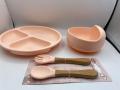 4pcs/set, 100% Silicone Baby Feeding Set 4 in 1, Silicone Divided Suction Plate, Led Weaning Set, Plates And Utensils Set, Tableware, Plate And Spoon, Christmas, Halloween And Thanksgiving Gifts - BPA Free. 