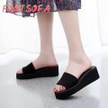 【Foot Sofa】Women Summer Bohemian Open Toe Fashion Non-Slip Wedge Slippers Sequin Beach Shoe. 