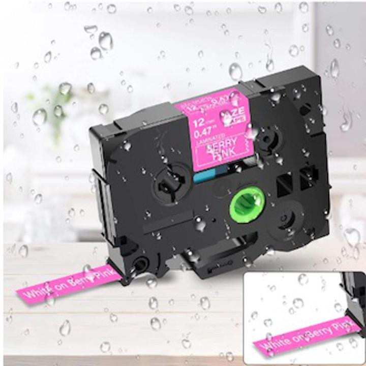 1PC TZe-MQP35 Label Tape Compatible for Brother Label Maker 12mm 0.47 Inch Coloured Laminated TZMQP35 White on Berry Pink.