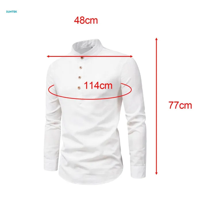 Men's%20Long%20Sleeve%20Shirt%20Beach%20Solid%20Color%20Soft%20Comfortable%20Band%20Collar%20Shirt%20XL%20White%20-%20Image%205