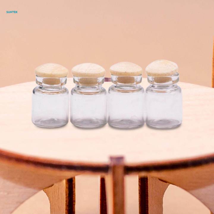 4x 1/12 Dollhosue Miniature Glass Jars Model Small Glass Bottles Life