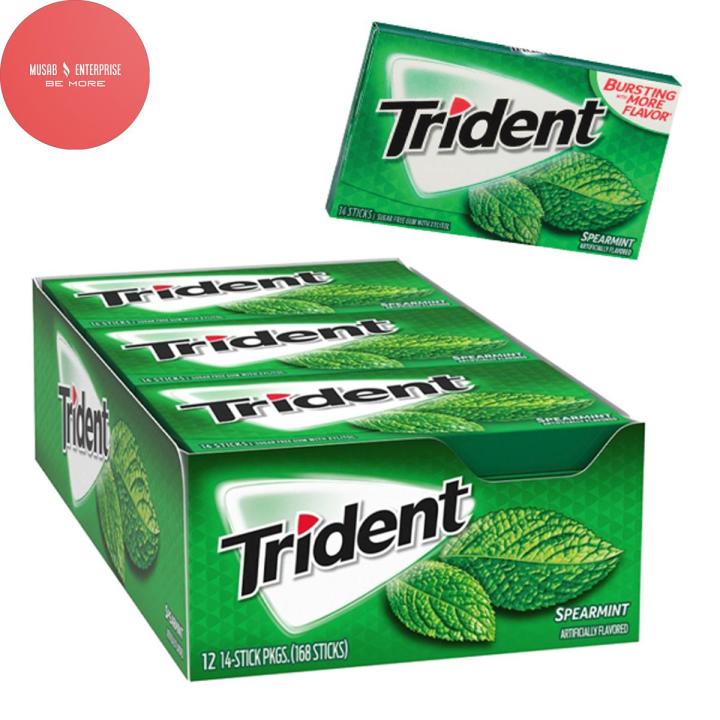 Trident Bubble Gum Spearmint, Sugar Free, Pack of 12 Chewing Gums Box