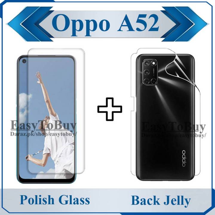 Oppo A52 Tempered Glass Polish Screen Protector + Back Jelly Protector Clear Soft Film Protection Hydrogel For Oppo A52