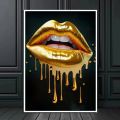 Abstract Gold and Silver Lips Poster Print Wall Art Canvas Painting Wall Pictures for Living Room Modern Home Decor No Frame. 