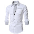 Skymountain Fashion Men Stand Collar Long Sleeve Color Block Button up Shirt Slim Fit Top. 