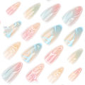 SUMMER Fresh 3D Butterfly Nail Art Short Almond Artificial Nails. 