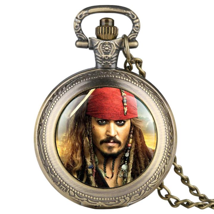 Pirates of the Caribbean Captain Jack Pattern Pocket Watch Men Necklace Fob Watches for Kid Children Boys Clock Gifts