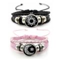 Luminous Sun & Moon Couple Bracelets – Adjustable Black & Pink Braided Leather Matching Bracelets for Couples, Glow-in-the-Dark Charm Jewelry Gift for Him & Her. 
