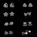 Anting Stud Korean Silver Crystal Earrings Shining Fashion Women Heart Bow Earrings Jewelry Gift Encounter. 