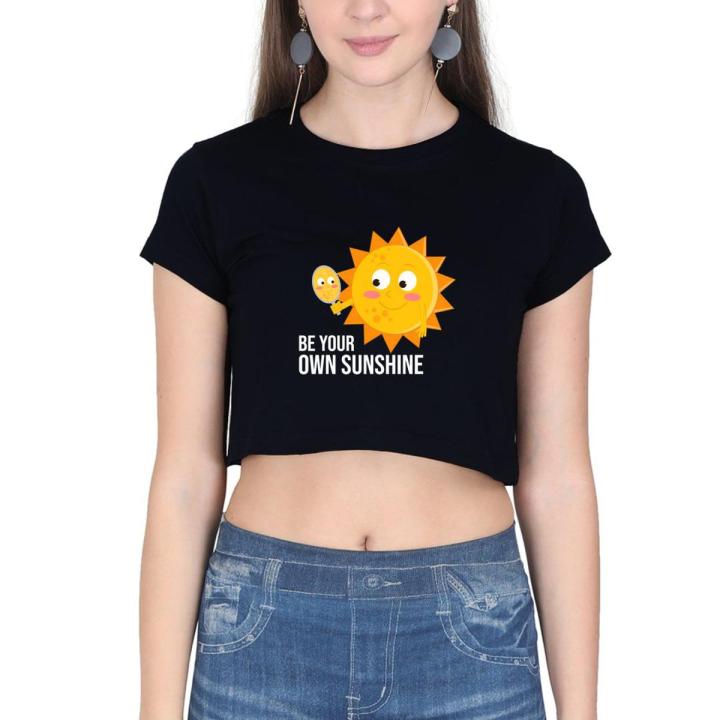 Be Your Own Sunshine cute printed o nec cropped top t shirts for women