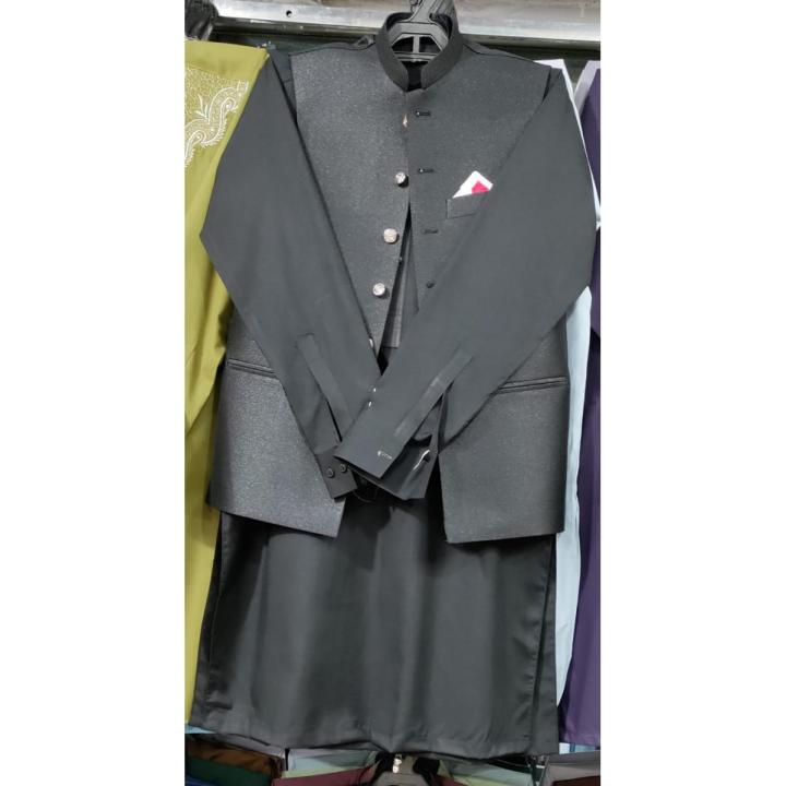 black shalwar kameez with waist coat for men boy good quality fabric