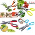Multifunctional rubber handle stainless steel kitchen vegetable shears 5 blades herb scissors. 