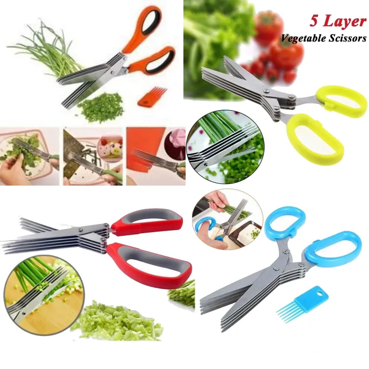 Multifunctional%20rubber%20handle%20stainless%20steel%20kitchen%20vegetable%20shears%205%20blades%20herb%20scissors%20-%20Image%203