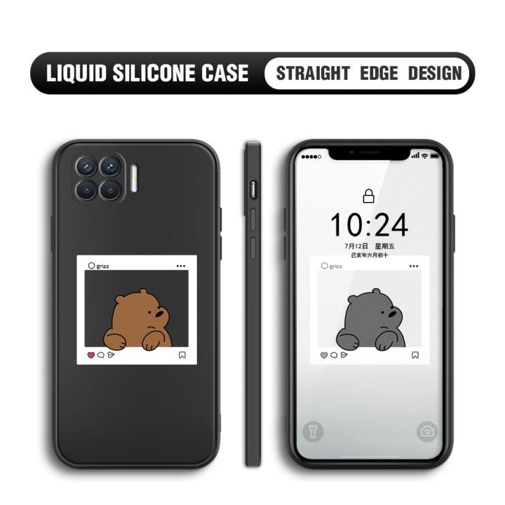 BILI for OPPO F17 Pro / A93 2020 / Reno4 F Back Cover Bear In Photo Frame Multicolor Liquid Silicone Phone Case Soft Square Lens Protection Phone Cases