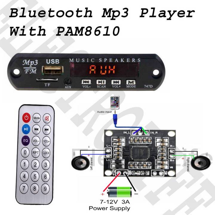 2 In 1 - Bluetooth MP3 Board with Remote Control Audio Module Support AUX TF USB FM Radio For Car Accessory - PAM8610 2x 15W Digital Stereo Amplifier Board