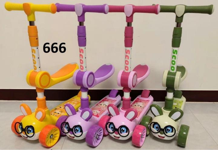 Kids Scooty Pretend Play 3 Wheel Scooter With Adjustable Height, Foldable For Kids Fiber Made