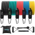 Hustlers Only Latex Resistance Band Set of 11 Yoga Pilates Abs Exercise Fitness Gym Workout Set With Elastic Tube, Door Anchor, Ankle Straps, And Handles For Weight Loss Or Stretch. 