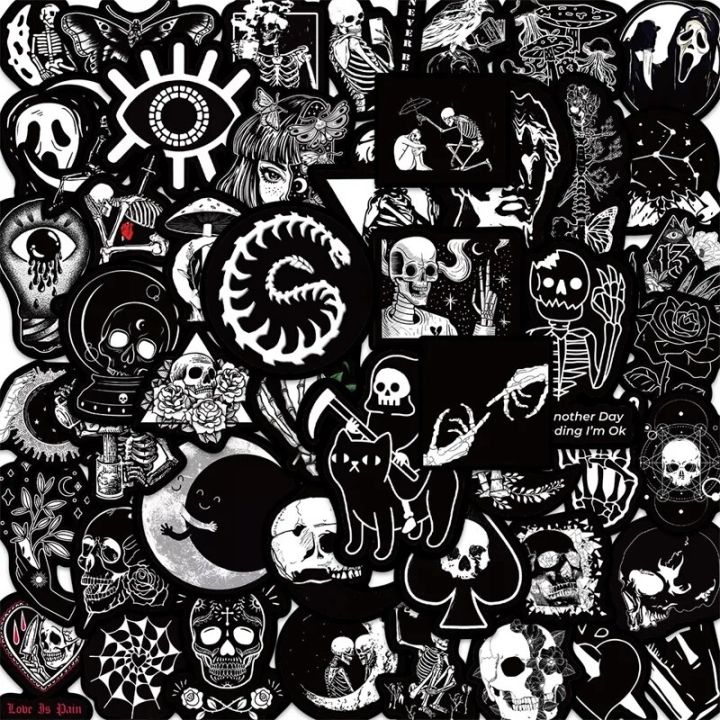 10/30/50PCS Dark Gothic Skull Sticker Aesthetic Kawaii PVC Korean Stationery Decoration Scrapbooking School Supplies for Kids