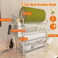 3 layer Stainless Steel G shape Dish Rack Plate Stand Kitchen Rack Stand Cutlery holder Organizer Kitchen Accessories Best Quality. 