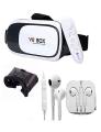 VR Box 3D Virtual Reality Glasses (White/Black) With Free Bluetooth Remote Controller (White). 