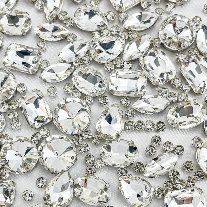 130%20PCS%20Glass%20Rhinestones%20Sew%20on%20Rhinestones%20DIY%20Craft%20Jewelry%20Making%20Mixed%20Shapes%20Crystal%20Clear%20Rhinestones%20for%20Crafts%20Flatback%20Silver%20Claw%20Rhinestone%20Applique%20Shoes%20-%20Image%203