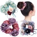 Ameesi Bun Hair Ring Flower Decor Rhinestone Ribbons Sweet Bun Hair Ring. 