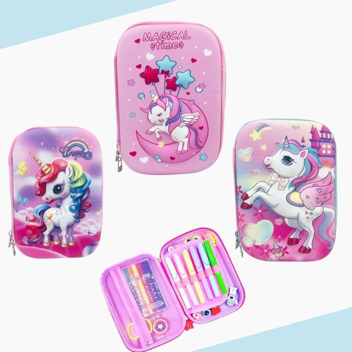 3‑Layer 3D EVA Unicorn Pencil Case – Large-Capacity Kawaii Stationery ...