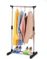 Techmanistan Stainless Steel Single Pole Clothes Hanger With Shoe Rack Sheet, Outside Single Rail Clothes Drying Storage Rack, Shoe Rack, Mobile Clothes Rack Single Rail, Single Pole Telescopic Clothes Rack. 